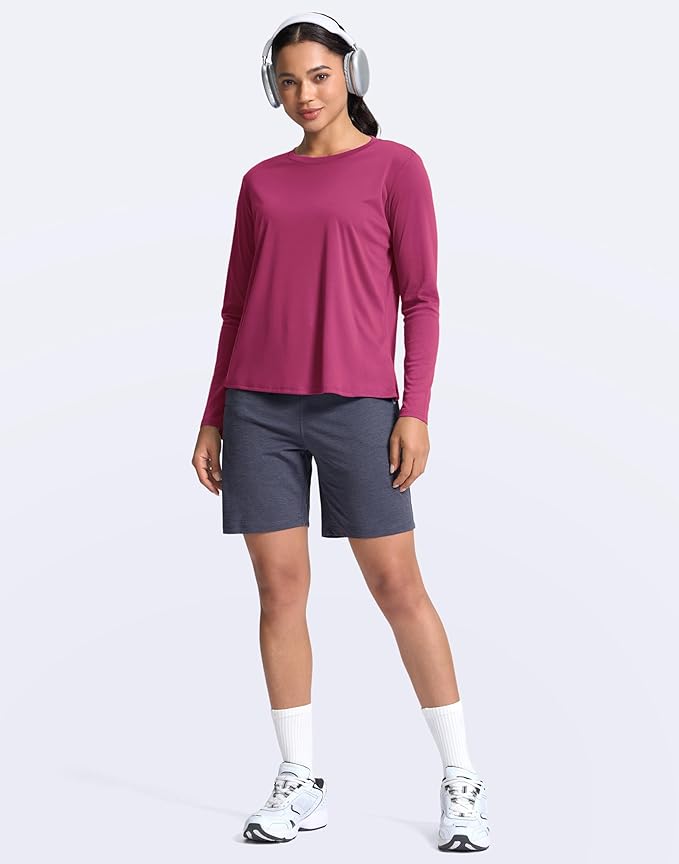 SANTINY Women's Lightweight Long Sleeve Workout Tops Split Back Gym Running Hiking Athletic Shirt Quick Dry UPF 50+ Sun Shirt