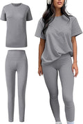 ZFLM casual sportswear 3-piece set high waist tight pants yoga pants short sleeved round neck yoga set