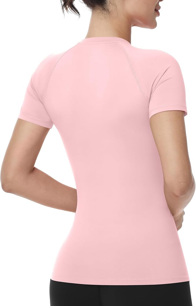 Runhit Compression Shirt Women Short Sleeve Workout Tops Athletic Gym Moisture Wicking T-Shirt Running Yoga Base Layer