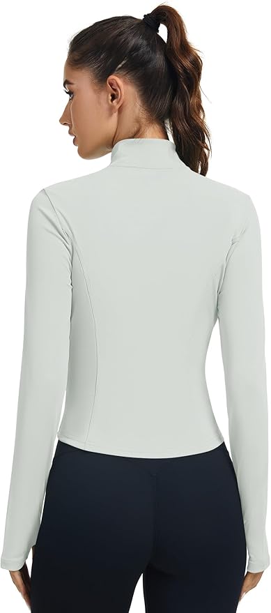 LOMON Women's Athletic Jackets Cropped Long Sleeve Workout Tops Yoga Zip Up Jackets Gym Tops Golf Shirts