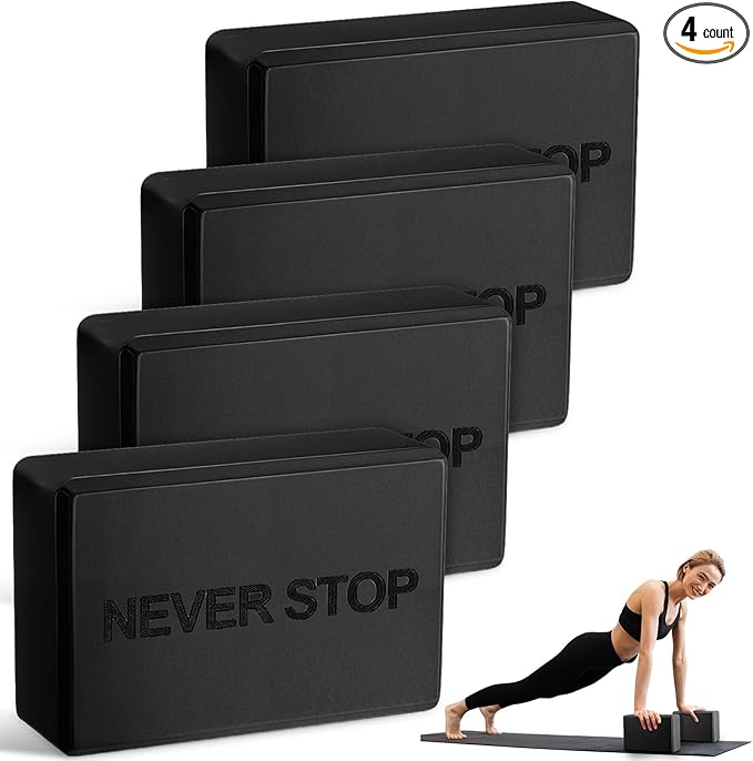 4 Pack Yoga Blocks Non Slip Pilates Brick Foam Blocks Pilates Dance Gymnastics Workout Fitness Props Tool for Stretching Meditation and Exercise
