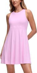 CRZ YOGA Cloudweight Double Layer Midi Dress for Women - Crewneck Flowy Tank Top Sleeveless Outfits for Casual Travel