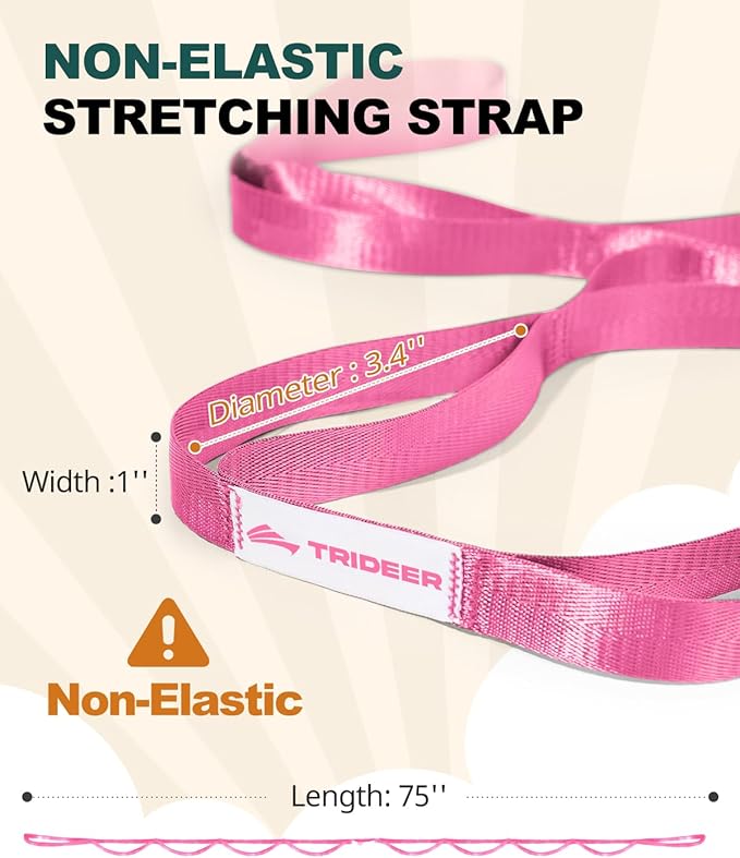Trideer Stretching Strap for Physical Therapy & Home Rehab, Non-Elastic Yoga Strap for Stretching with Loops for Hamstring, Calf & Back Stretcher Mobility, Hip & Pilates
