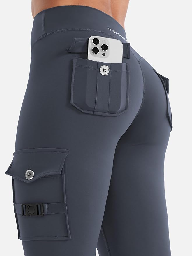 YEOREO CoreFlex Workout Cargo Leggings with Pockets for Women Hidden Scrunch Butt Lifting Leggings Gym Yoga Pants