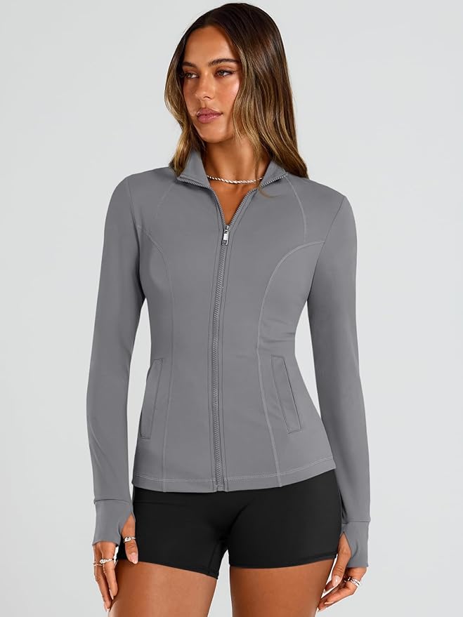 Trendy Queen Womens Lightweight Zip Up Jackets 2026 Athletic Workout Hoodies Spring Shirt Fitted Gym Clothes with Pocket