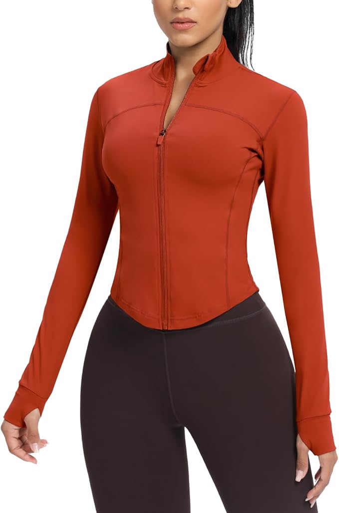 AVGO Women's Cropped Running Workout Jackets Zip Slim Fit Athletic Tops with Thumb Holes
