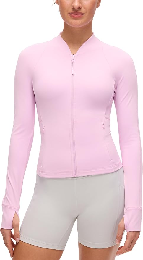 CRZ YOGA Butterluxe V-Neck Jackets for Women - Full Zip Athletic Track Tops with Thumb Holes Pockets