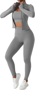 Yknktstc Womens Two Piece Tracksuit Set Long Sleeve Zipper Jacket with Athletic High Waist Leggings Workout Outfit