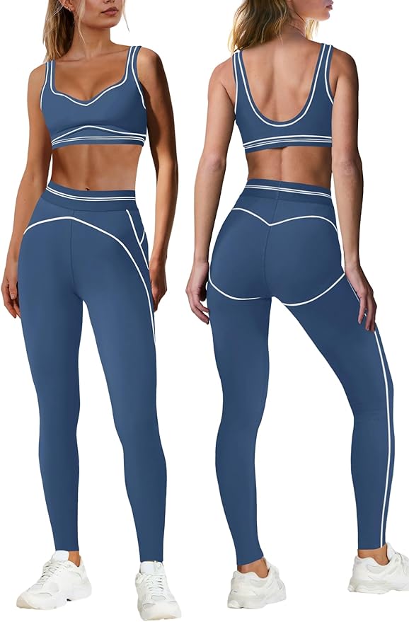 Nirovien Womens 2 Piece Workout Sets Athletic Yoga Sets Pilates Gym Outfits Butt Lifting Leggings and Sports Bra