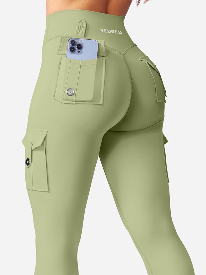 YEOREO CoreFlex Workout Cargo Leggings with Pockets for Women Hidden Scrunch Butt Lifting Leggings Gym Yoga Pants