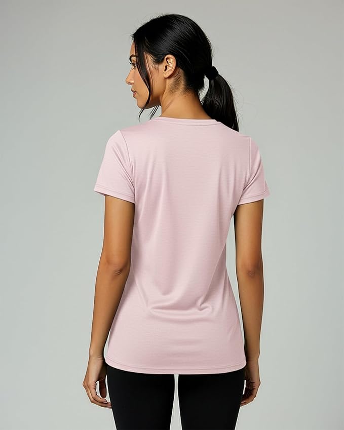 Real Essentials 5 Pack: Women's Dry-Fit Short Sleeve V Neck T Shirt Workout Fitness Yoga Top Tee (Available in Plus Size)