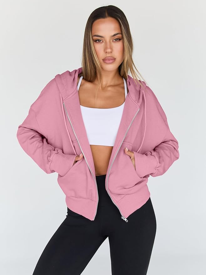Trendy Queen Hoodies for Women Full Zip Up Cropped Sweatshirts Jackets Casual Comfy Gym Tops Fall Outfits Winter Clothes 2026