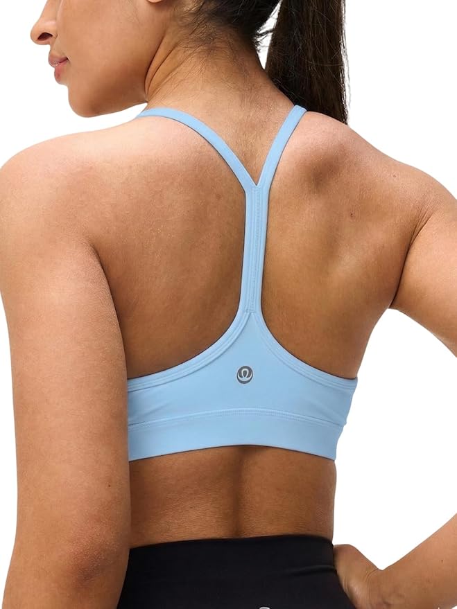 Womens Y Back Padded Sports Bra Strappy U Neck Butter Soft Low Impact Workout Bras Yoga Pilates Walking