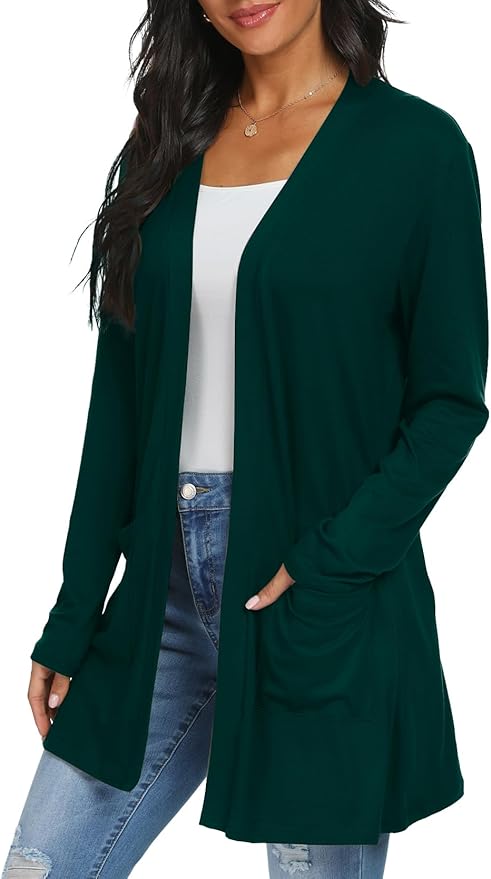 Womens Casual Lightweight with Pocketes Long Sleeve Open Front Cardigan