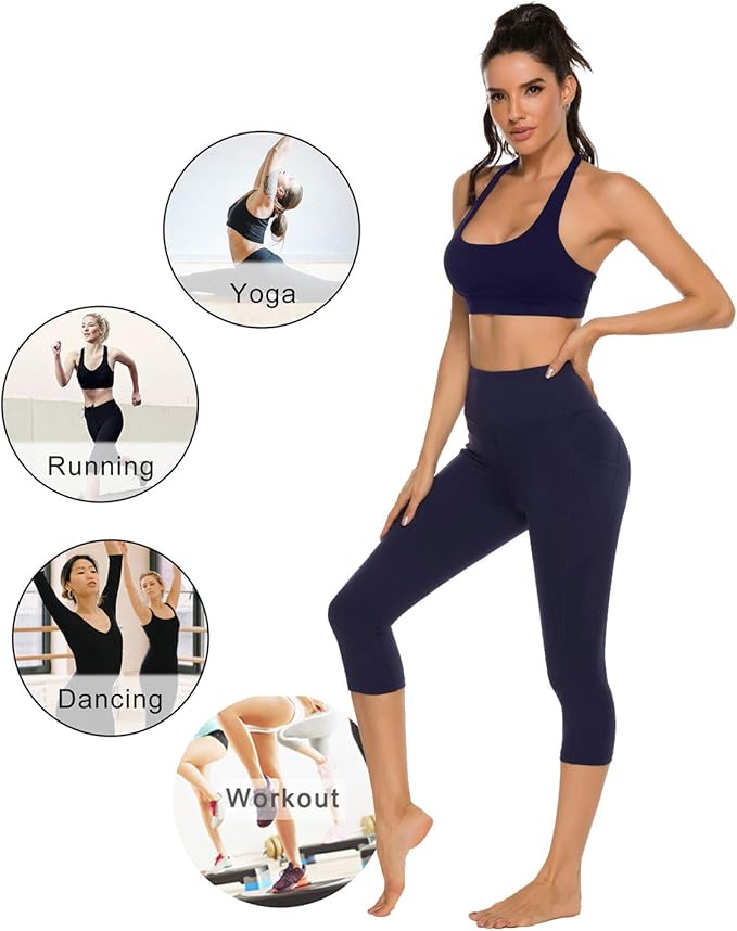 Stelle Women's Capri Yoga Pants with Pockets Essential High Waisted Leggings for Workout