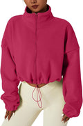 QINSEN Women's Full Zip Fleece Short Jacket Warm Winter Long Sleeve Stand Collar Sherpa Crop Coat