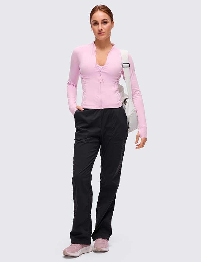 CRZ YOGA Butterluxe V-Neck Jackets for Women - Full Zip Athletic Track Tops with Thumb Holes Pockets