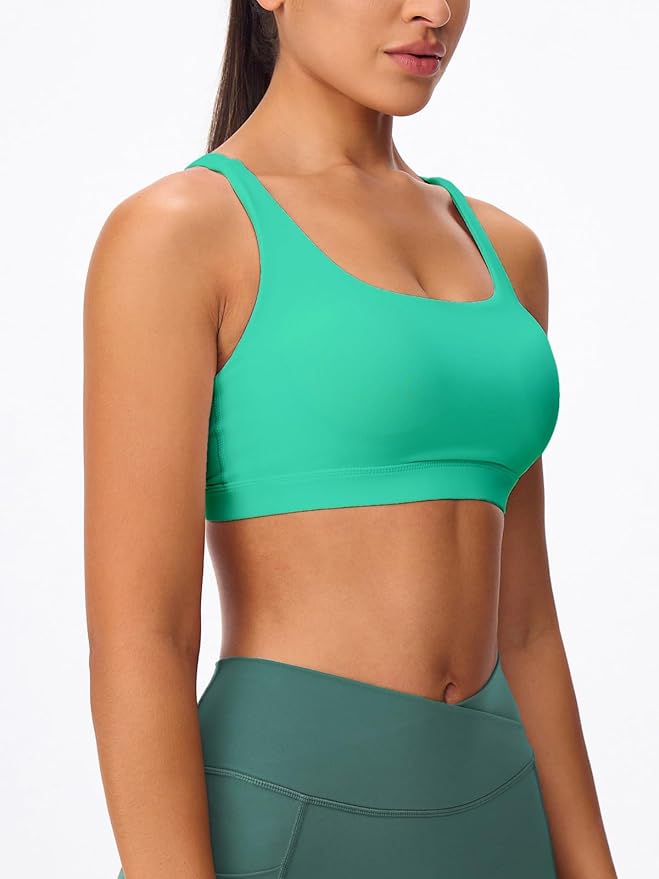 Women's Strappy Sports Bras Light Compression Crop Criss Cross Back Padded Workout Yoga Bra Supportive U Neckline