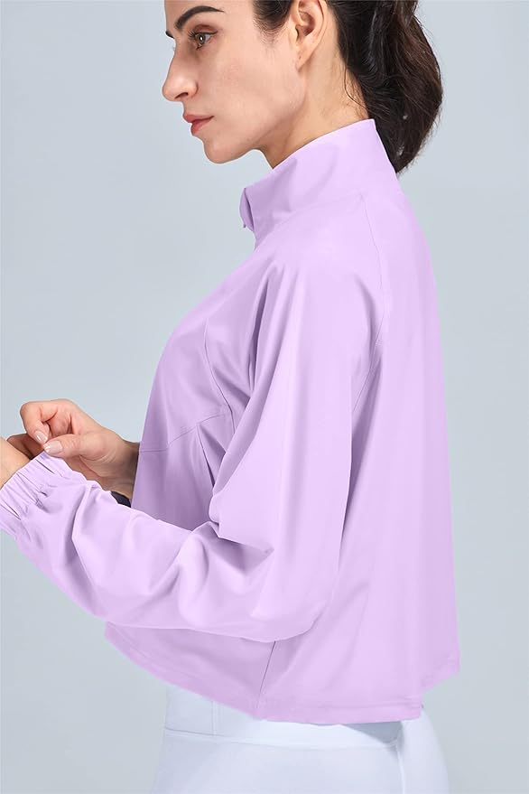 altiland Women's Athletic Running Yoga Gym Track Zip Up Cropped Jackets UPF 50+ Sun Protection Long Sleeve Workout Shirts