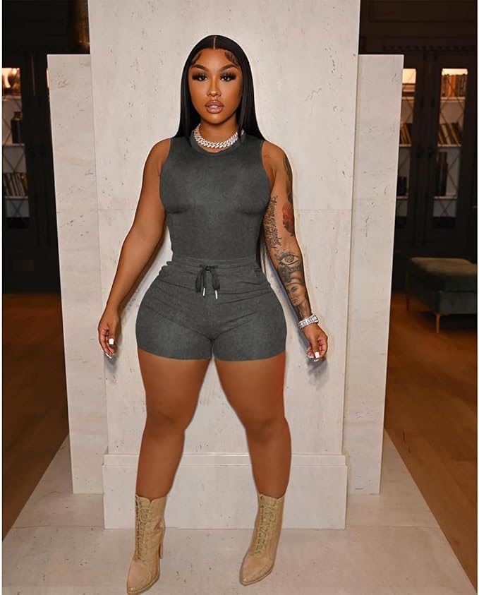 HBQ Women 2 Piece Outfits Sleeveless Tank Tops Biker Short Workout Jogger Sets Summer