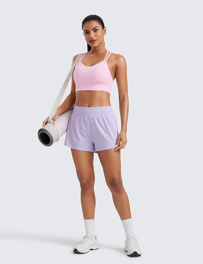 CRZ YOGA Softness Mold Butterluxe Strappy Longline Sports Bras for Women - Double Spaghetti Strap Workout Yoga Crop Top
