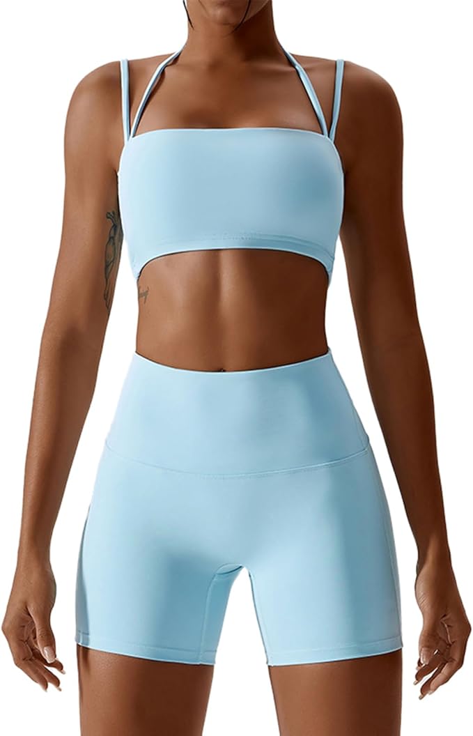 IMEKIS Women's Workout Sets 2 Piece Yoga Outfit High Waisted Biker Shorts Leggings Sports Bra Gym Fitness Clothes Tracksuit