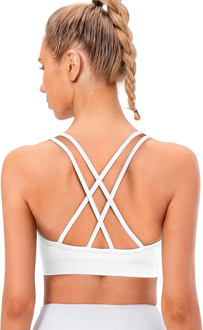 VEQKING Women's Cross Back Sports Bra Padded Strappy Medium Support Yoga Bra for Workout Fitness 3 Pack