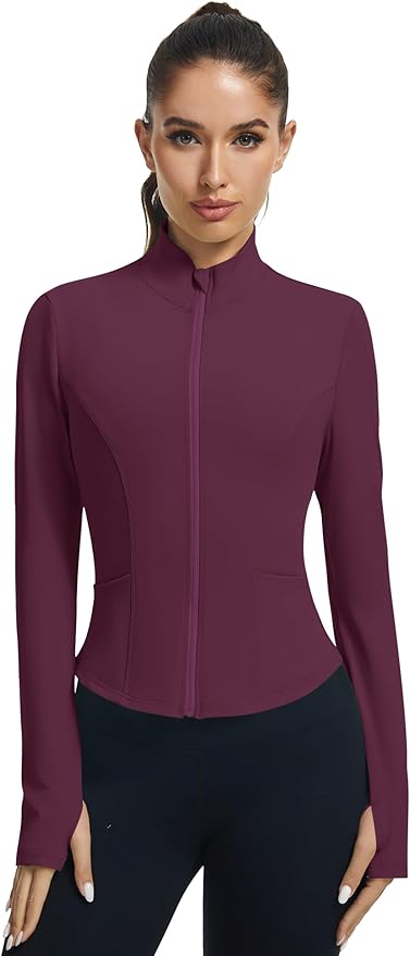 LOMON Women's Athletic Jackets Cropped Long Sleeve Workout Tops Yoga Zip Up Jackets Gym Tops Golf Shirts
