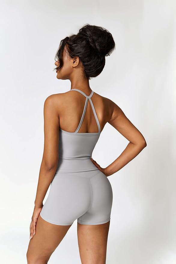 QBGJTD Two Piece Workout Sets For Women Tank Top Matching High Waist Booty Lifting Shorts Gym Yoga Active Wear Outfits