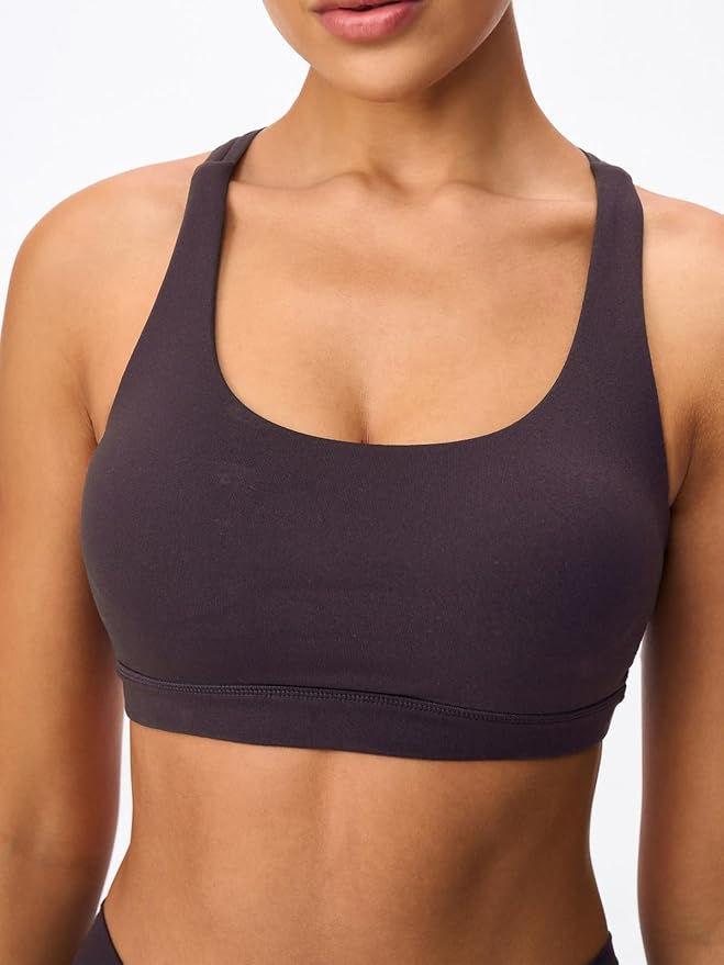 Women's Strappy Sports Bras Light Compression Crop Criss Cross Back Padded Workout Yoga Bra Supportive U Neckline