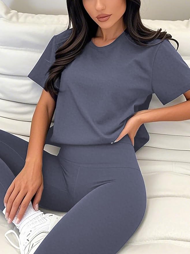 ZFLM casual sportswear 3-piece set high waist tight pants yoga pants short sleeved round neck yoga set