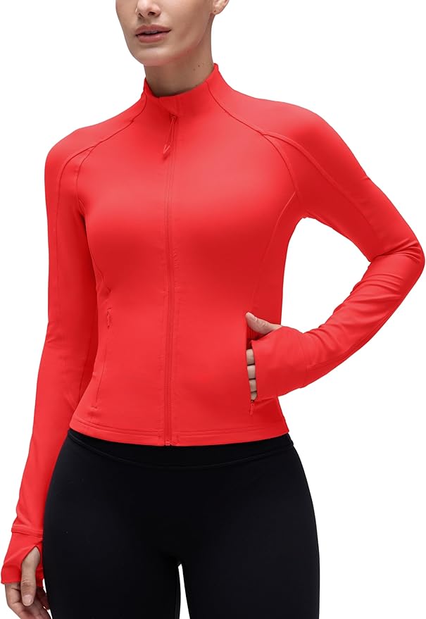 CRZ YOGA Butterluxe Waist Length Jackets for Women - Full Zip Athletic Track Tops with Thumb Holes Pockets
