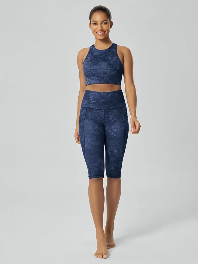 ODODOS Women's High Waisted Yoga Capris with Pockets, Tummy Control Non See Through Workout Athletic Running Capri Leggings