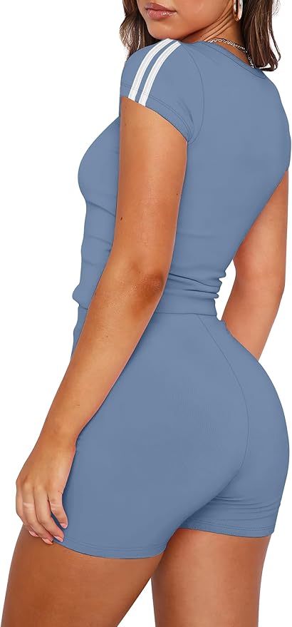 NIASHOT Womens Two Piece Lounge Sets Summer Contrast Side Stripes 2 Piece Workout Athletic Outfits Matching Clothing Set