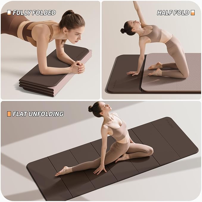 PAIDU Foldable Fitness Yoga Mat | 2/5" (10MM) Extra Thick | SGS Certified Non-Slip TPE | 75x26" Extra Long-Wide | Portable & Easy Store | for Yoga, Pilates, Home Gym & Full-Body Workouts