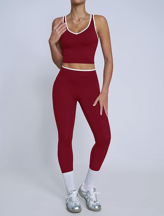 ABOCIW Womens Color Block Workout Sets Racerback Tank Top High Waist Leggings Gym Set Yoga Pilates Outfits