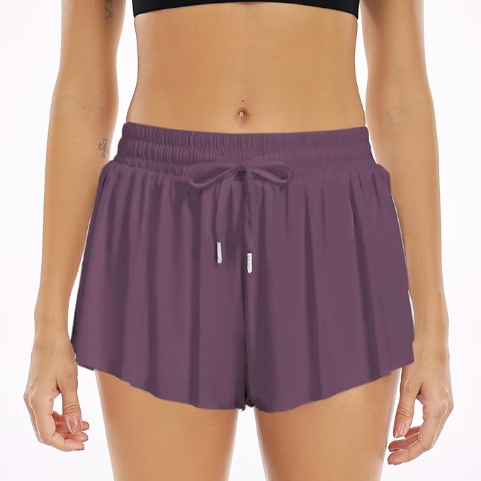 Wsirmet Flowy Shorts for Women Butterfly Shorts 2 in 1 Athletic Workout Gym Biker Running Shorts with Pockets
