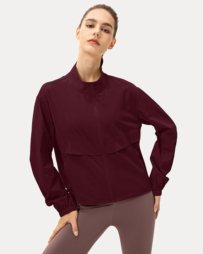 Locachy Women's Lightweight Zip Up Athletic Jacket Stand Collar Windproof Sun Protection Workout Outdoor Jacket