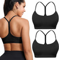 Buauty 2 Packs Y Back Sports Bra for Women, Low Impact Padded Racerback Spaghetti Strap Bras, Workout Yoga Tops