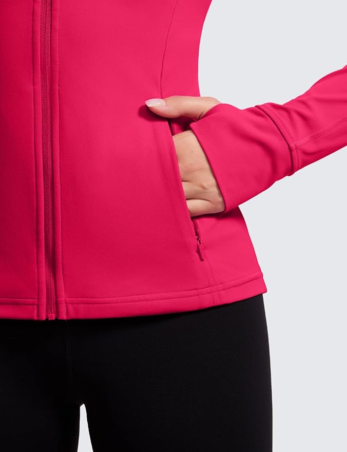 CRZ YOGA Butterluxe Hip Length Jackets for Women - Full Zip Athletic Track Tops with Thumb Holes Pockets