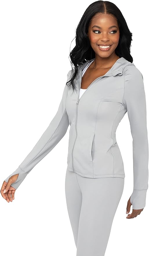 Yogalicious Full-Zip Lightweight Hooded Running Workout Yoga Lux Jacket with Pockets