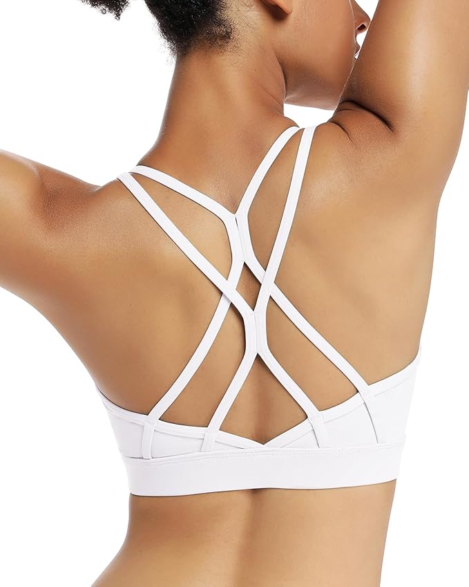 RUNNING GIRL Sports Bras for Women,Strappy Crisscross Back Padded Low Impact Running Sports Bra with Removable Cups