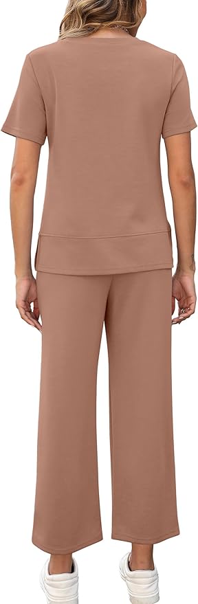 XIEERDUO Women's Side Slit Lounge Sets 2026 Fashion 2 Piece Travel Outfits Cozy Loungewear Wide Leg Tracksuits S-3XL
