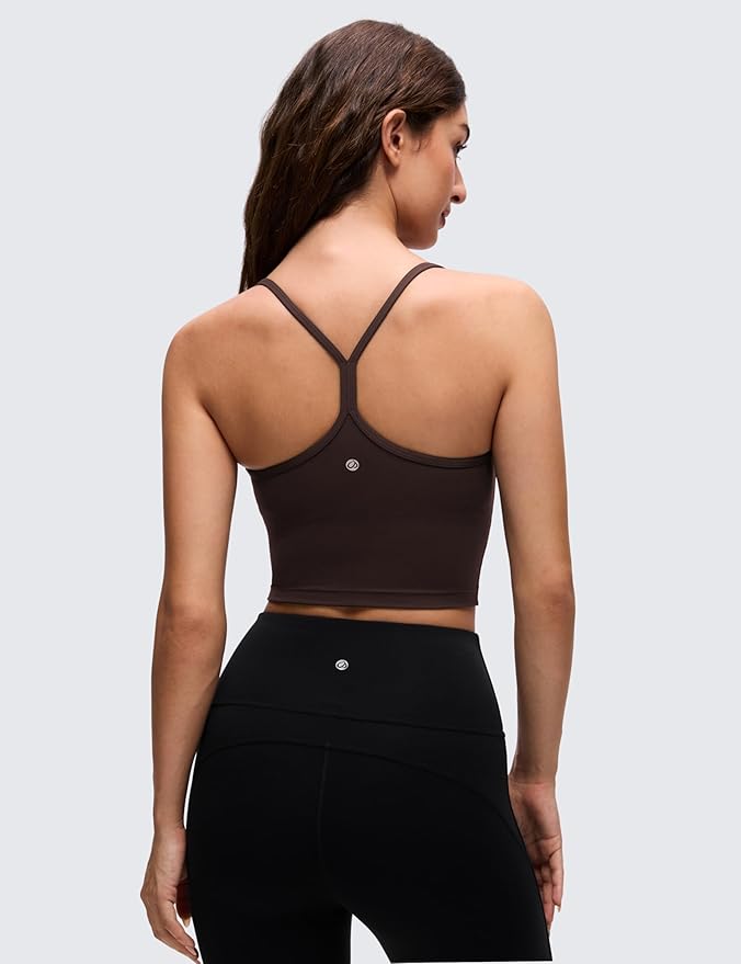 CRZ YOGA Butterluxe Y Back Crop Tank Tops for Women - Spaghetti Straps Racerback Padded Yoga Workout Longline Sports Bras