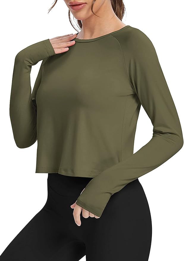 Bestisun Long Sleeve Athletic Workout Shirts Sports Yoga Gym Crop Tops for Women