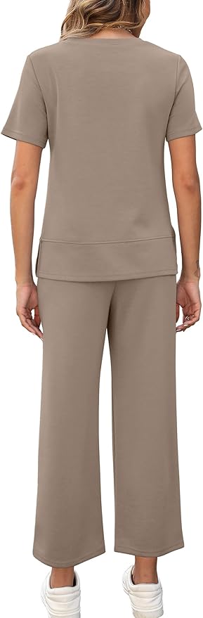 XIEERDUO Women's Side Slit Lounge Sets 2026 Fashion 2 Piece Travel Outfits Cozy Loungewear Wide Leg Tracksuits S-3XL