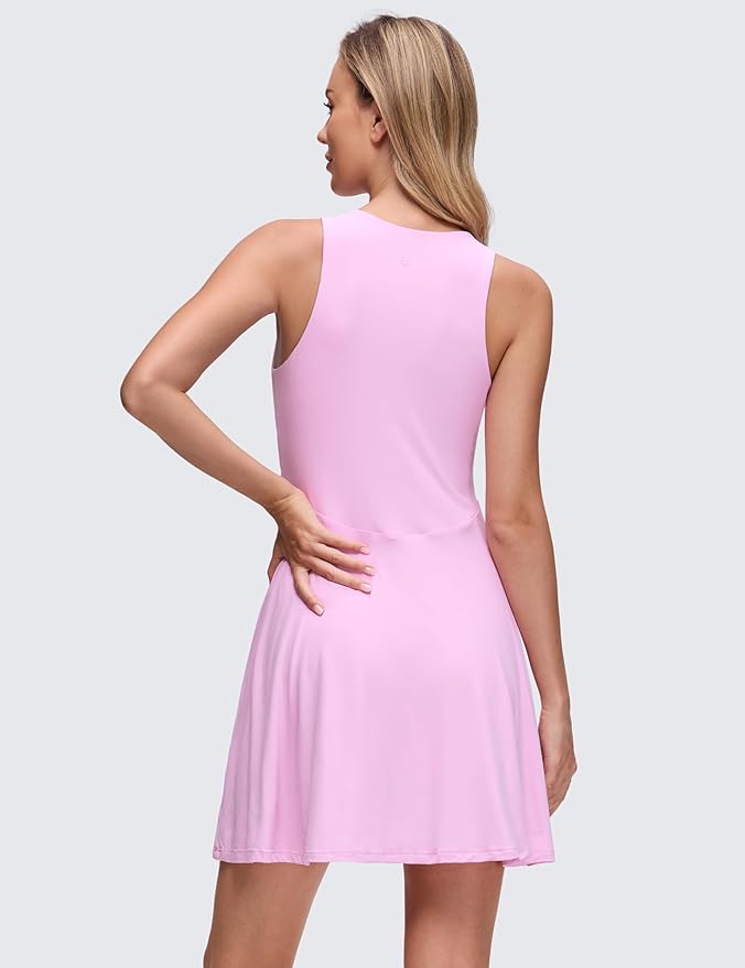 CRZ YOGA Cloudweight Double Layer Midi Dress for Women - Crewneck Flowy Tank Top Sleeveless Outfits for Casual Travel