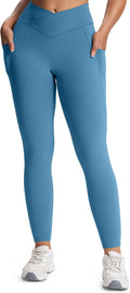 Aoxjox Women's Trinity High Waisted Yoga Pants with Pockets Cross-Waist Tummy Control Buttery Soft Workout Leggings 26"