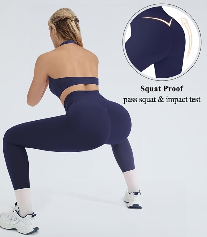 OMKAGI 2 Piece Workout Sets for Women Halter Sports Bras Gym Sets Booty Leggings Outfits