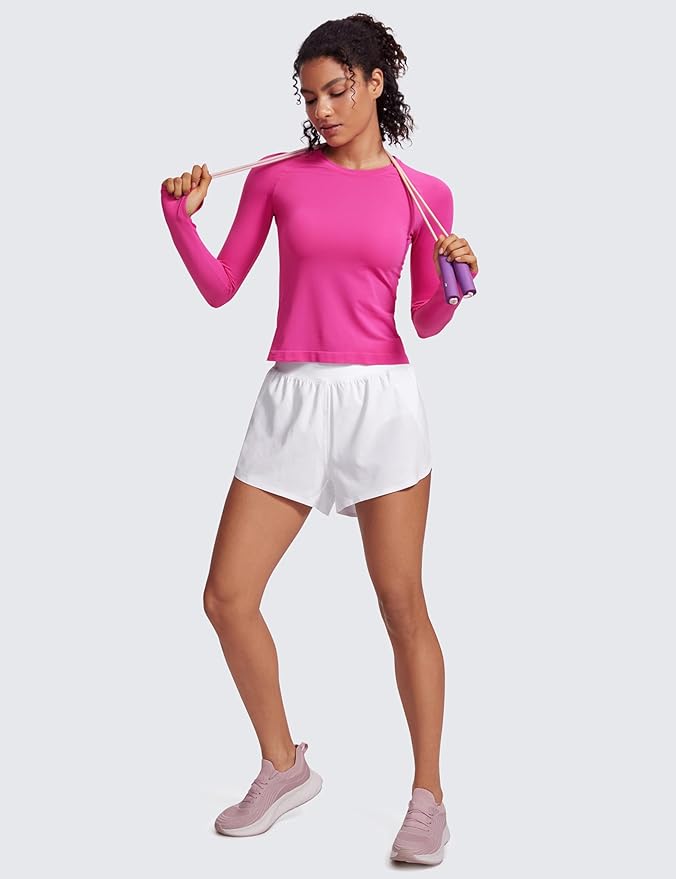 CRZ YOGA Seamless Long Sleeve Shirts for Women Waist Length - Workout Athletic Running Gym Yoga Tops Crewneck Breathable